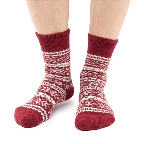 Șosete de lână Merino cu model nordic - roșu