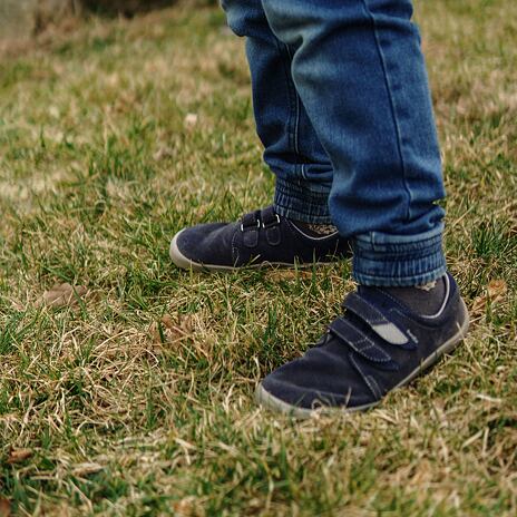 Dětské barefoot kožené tenisky na suchý zip Beda modrá