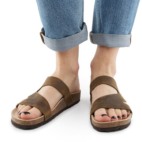 Dames kurken anatomische slippers Lola bruin