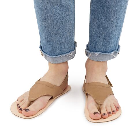 Sandale barefoot, din piele, pentru femei, Elen, maro deschis