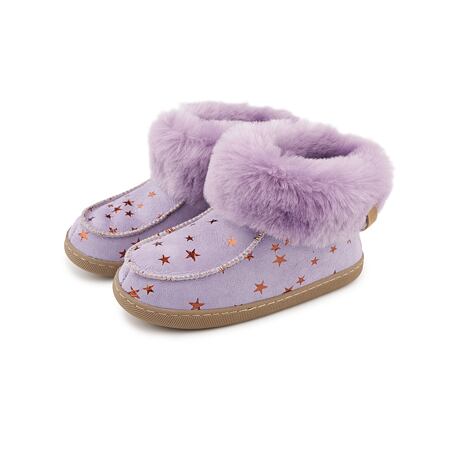 Papuci din piele pentru copii cu lână de oaie Pepi violet