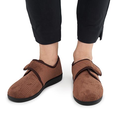 Cordpantoffeln mit Klettverschluss für Damen braun