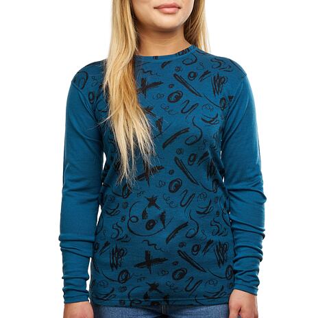 Tricou de damă Merino cu mânecă lungă cu model albastru