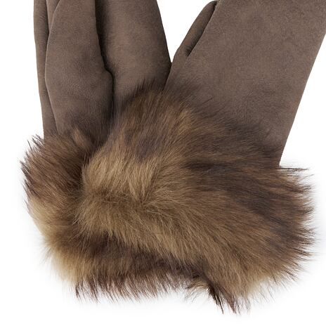 Lederfäustlinge mit Schafwolle dunkelbraun