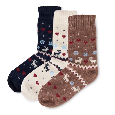 3 Paar Socken aus Merinowolle Rentier Liebe