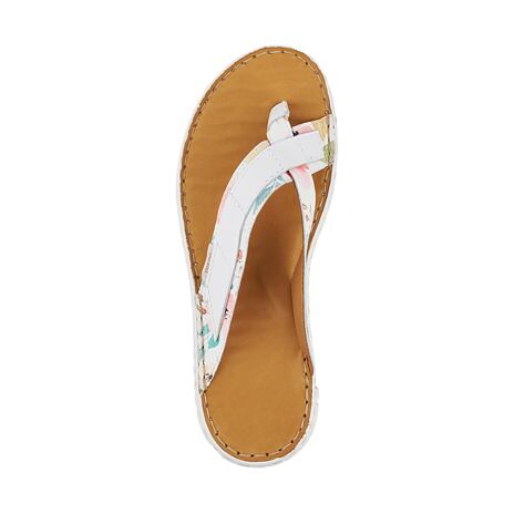 Leder-Flip-Flops für Damen mit Blumenmuster weiß