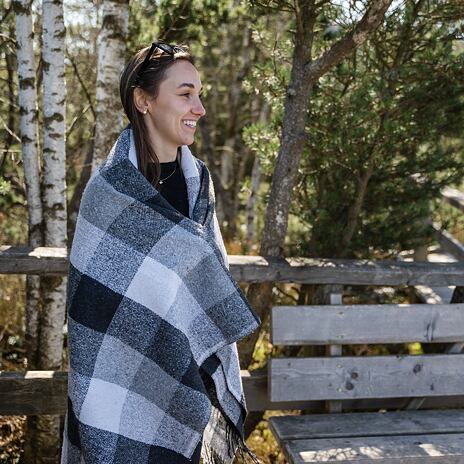 Woolee plaid met schapenwol geruit grijs 