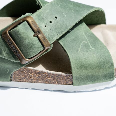 Claquettes anatomiques en liège pour femmes Martine, vert - 2ème qualité