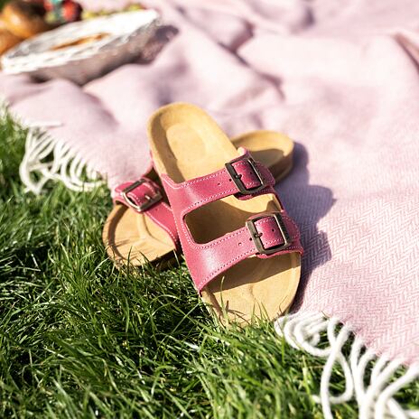 Claquettes anatomiques en liège pour femmes Linda, rose foncé