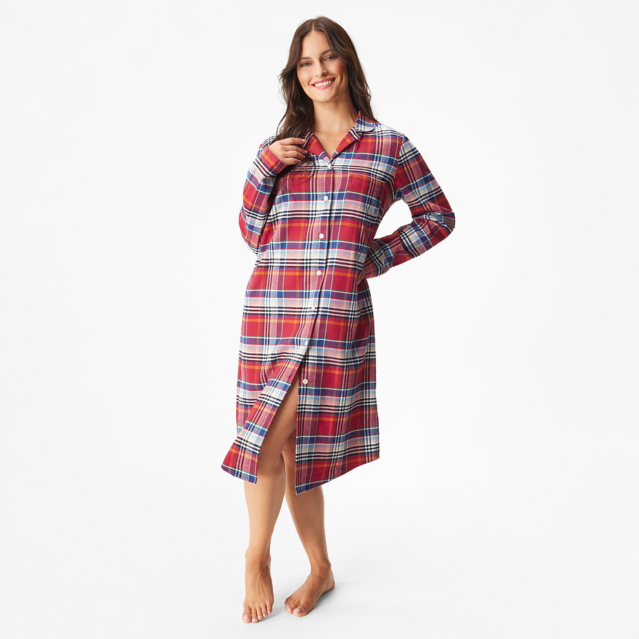 Damen-Nachthemd aus Flanell kariert orangeblau