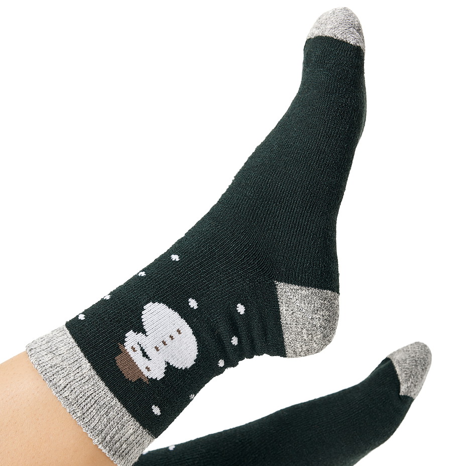 Vánoční ponožky s Merino vlnou sněhulák tmavě zelená