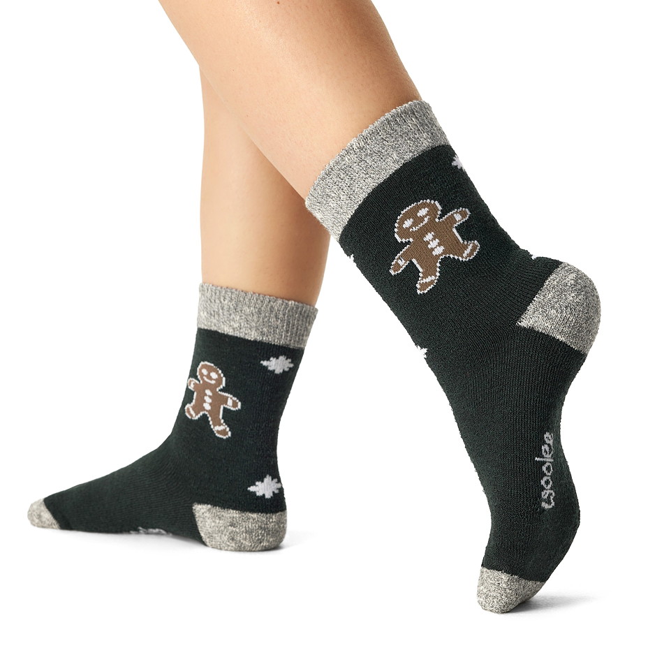 Dětské vánoční ponožky s Merino vlnou perníček tmavě zelená