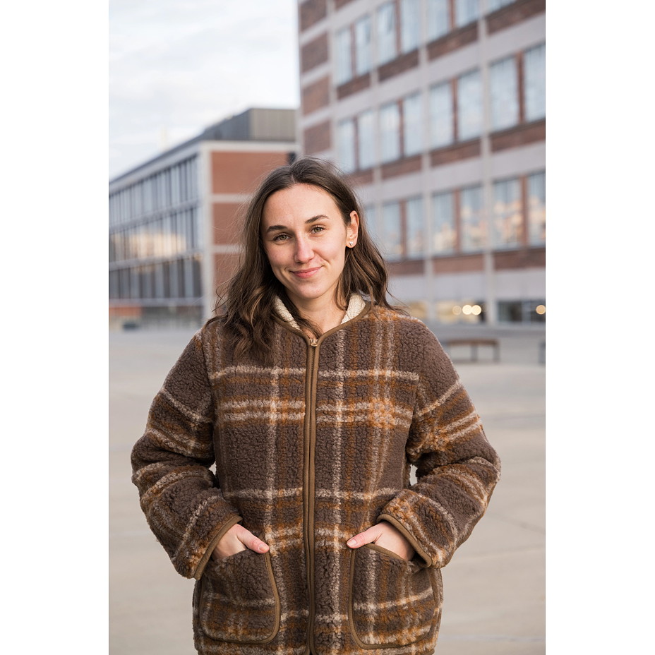 Dámská vlněná bunda károvaná hnědá
