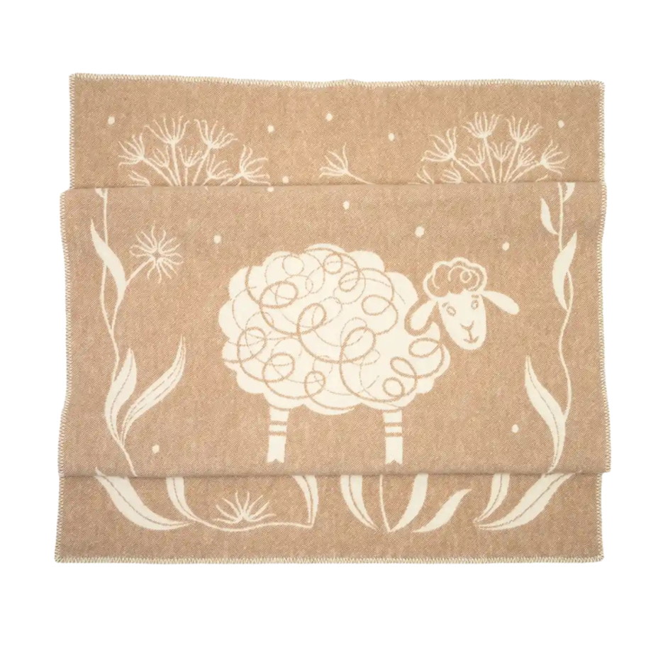 Vlněný Merino pléd s ovečkou béžová