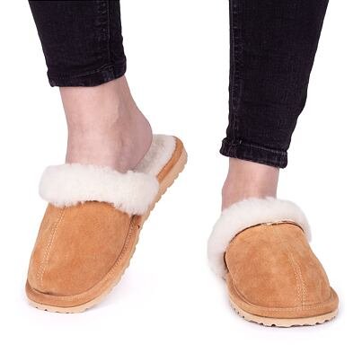 Women's leather slippers with sheep wool "Marie"