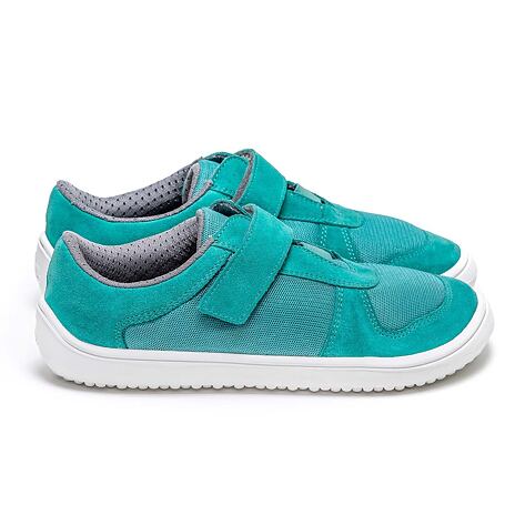 Baskets en cuir pieds nus pour enfants « Joy » turquoise