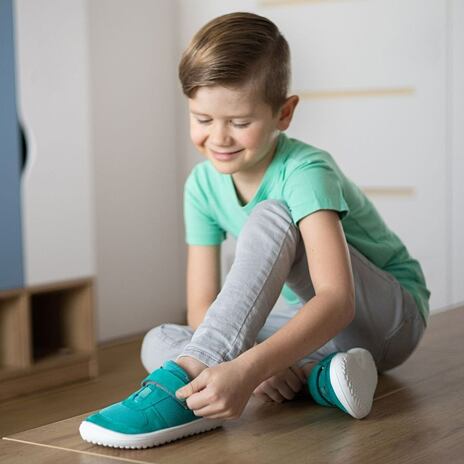 Baskets en cuir pieds nus pour enfants « Joy » turquoise