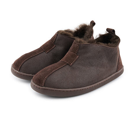 Dames lederen pantoffels met schapenwol ”Petra” donkerbruin