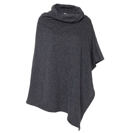 Wool Poncho with Collar Dark Grey