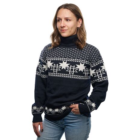 Le pull Vlnka S21 en laine avec un motif norvégien bleu