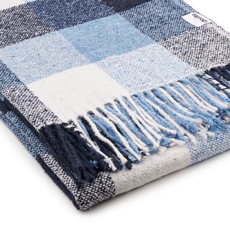 Plaid en laine de mouton Woolee carreaux, bleu