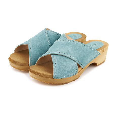 Women's summer leather clogs, blue