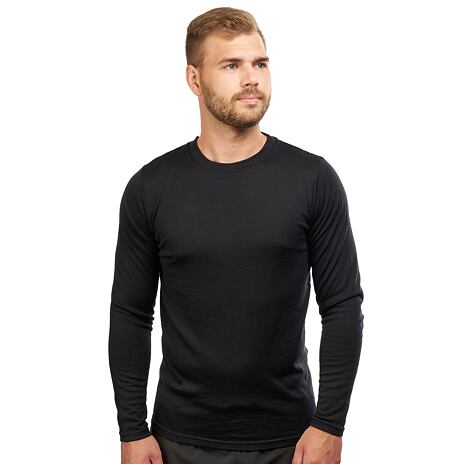 T-shirt à manches longues en mérinos pour hommes, noir