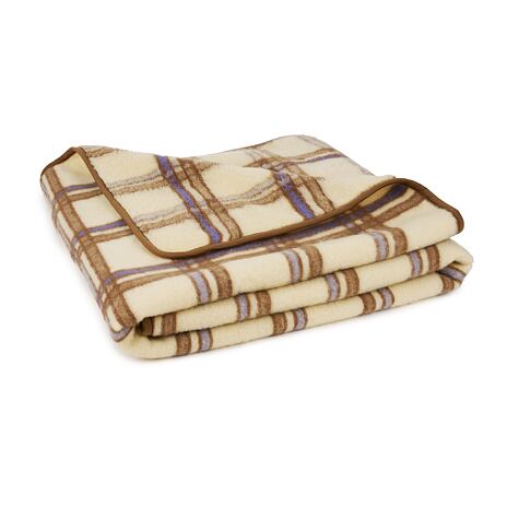 Sheep Wool Checkered Blanket Brown