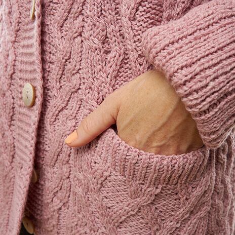 Damen Cardigan aus Wolle mit Knöpfen Supersoft Merino rosa