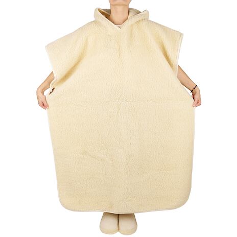 Wool TV Poncho with Hood Natural