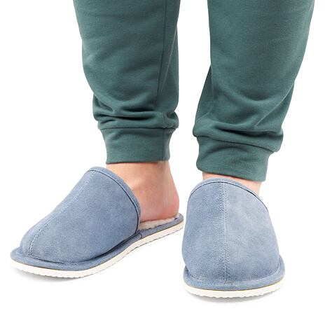 Chaussons en cuir avec laine de mouton pour homme Tom, bleu