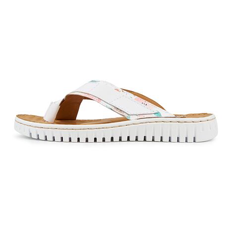 Leder-Flip-Flops für Damen mit Blumenmuster weiß