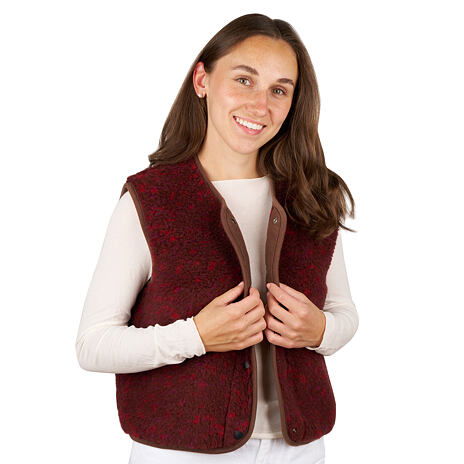 Wollen verkorte (crop) damesvest met drukknoopjes, rood