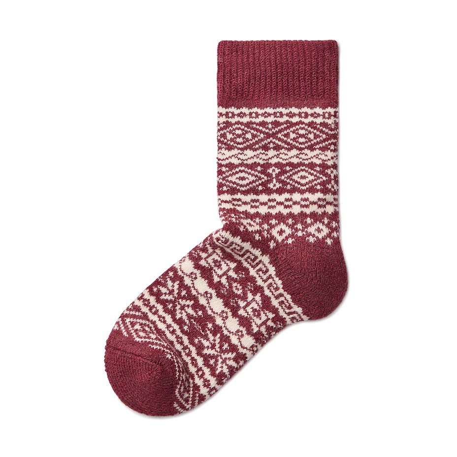 Ponožky s ovčí vlnou Merino s norským vzorem červená