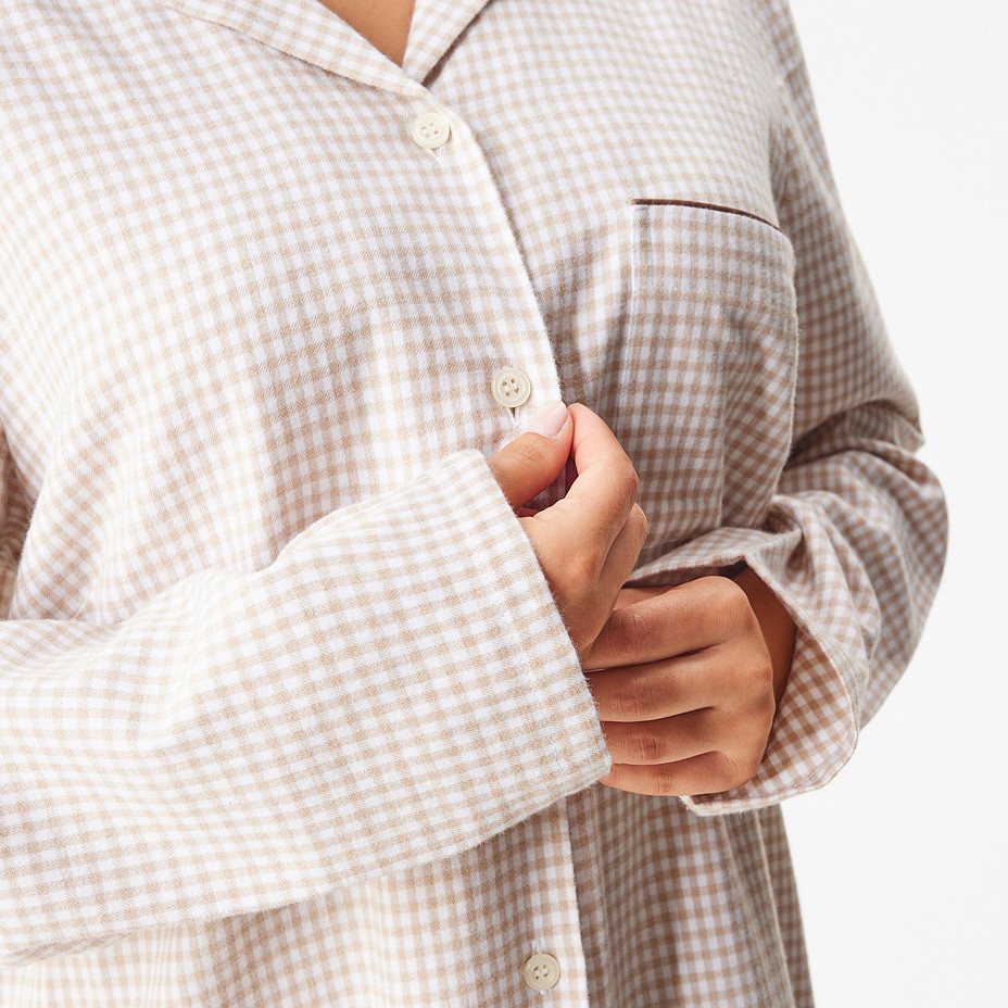 Dámská flanelová noční košile s Merino vlnou káro béžová