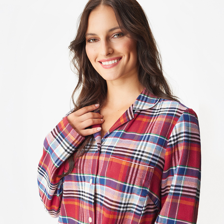 Damen-Nachthemd aus Flanell kariert orangeblau