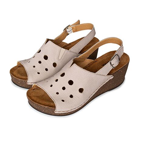  Women’s Valerie Leather Wedge Sandals Beige