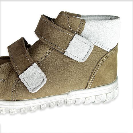 Kinder lederen sneakers met klittenband ”Pepe” khaki