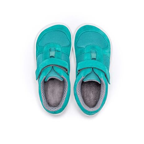 Baskets en cuir pieds nus pour enfants « Joy » turquoise