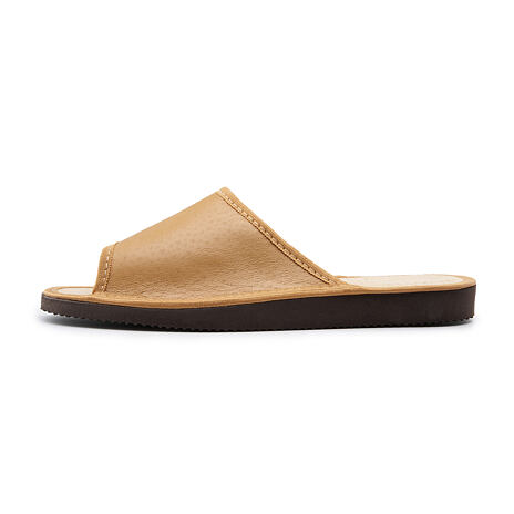 Pantoufles en cuir sans pointe pour hommes marron clair