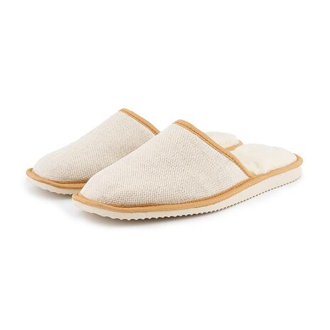 Heren linnen slippers met schapenwol natuurlijk