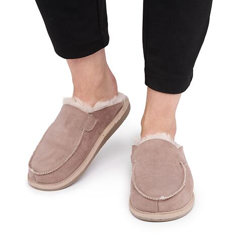 Dames lederen slippers met schapenwol ”Erika” beige