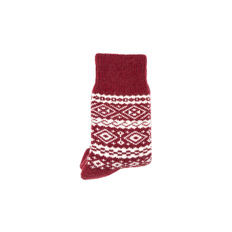 Schafwollsocken Merino mit Norwegermuster rot 