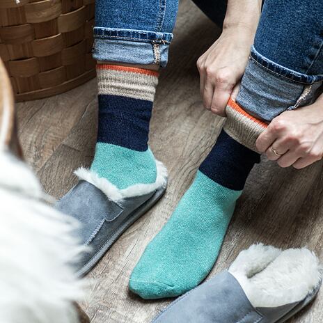 Schafwollsocken Merino mit Kaschmir türkis