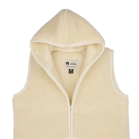 Gilet en laine de mouton avec capuche naturel