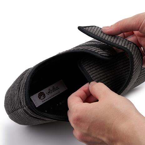 Chaussons velcro en velours côtelé pour hommes, gris