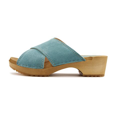 Women's summer leather clogs, blue