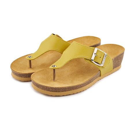 Leder-Flip-Flops mit Korksohle auf Keilabsatz für Damen Agata gelb