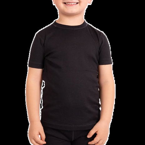 T-shirt à manches courtes en mérinos pour enfants, noir