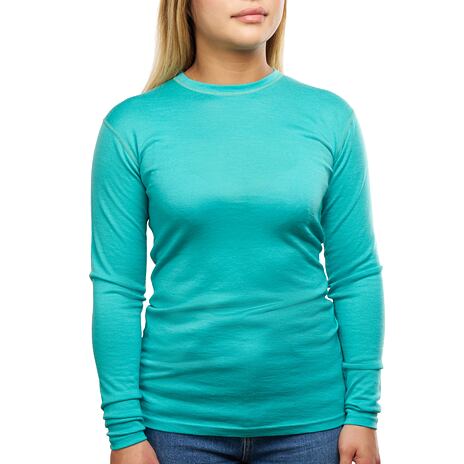 T-shirt à manches longues en mérinos pour femmes, turquoise